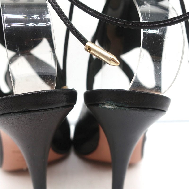 Aquazzura Sexy Thing Cutout Booties Black Leather Size 38 Open Toe Heels - Celebrity Owned