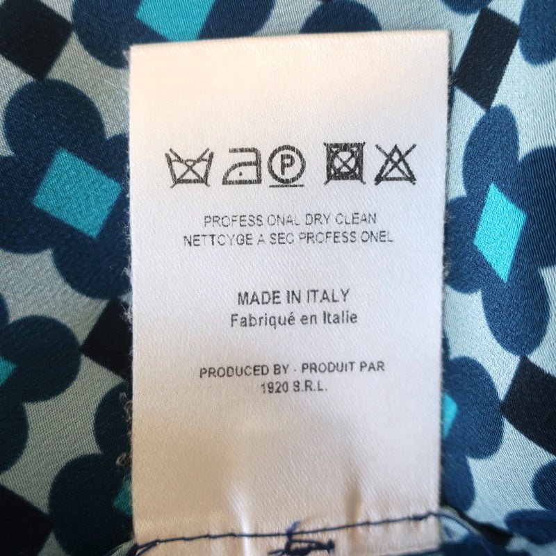 Aquilano Rimondi Collared Shirt Blue Printed Silk Size 40 Sleeveless Blouse - Celebrity Owned