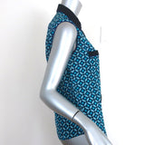 Aquilano Rimondi Collared Shirt Blue Printed Silk Size 40 Sleeveless Blouse - Celebrity Owned