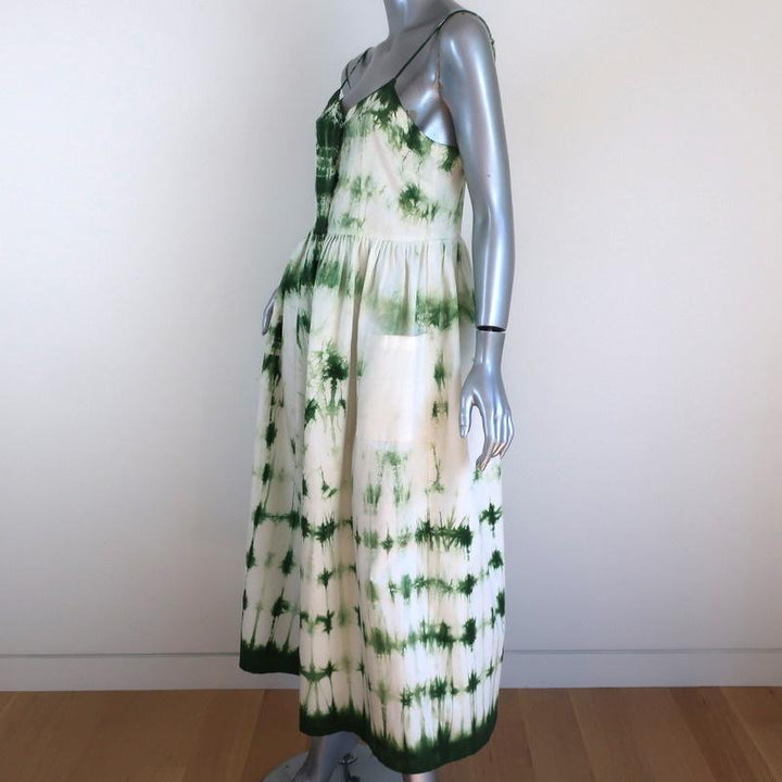 Arizona Love Button-Front Midi Dress White/Green Tie Dye Cotton Twill Size Small - Celebrity Owned