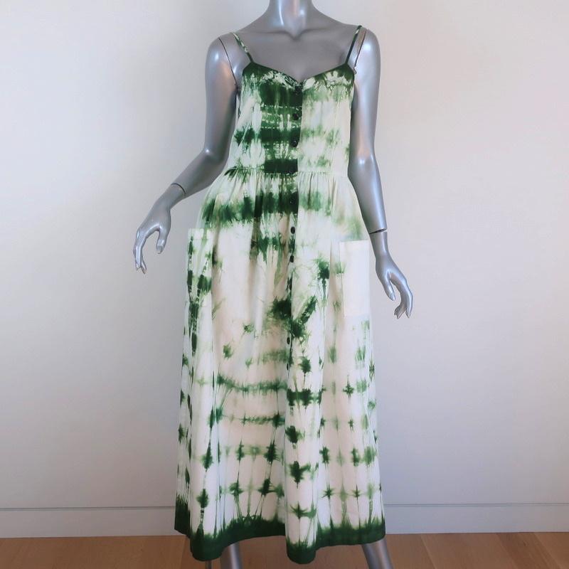 Arizona Love Button-Front Midi Dress White/Green Tie Dye Cotton Twill Size Small - Celebrity Owned