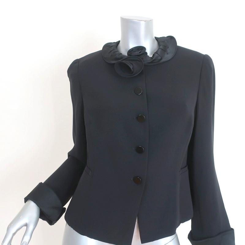 Armani Collezioni Jacket Black Satin-Trim Silk Crepe Size 12 - Celebrity Owned