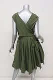 Aspesi Dress Olive Pleated Cotton Size 44 Cap Sleeve Fit & Flare - Celebrity Owned