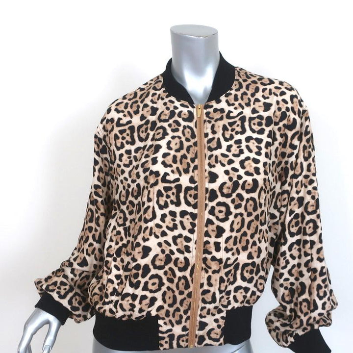 ATM Anthony Thomas Melillo Bomber Jacket Leopard Print Silk Size Large - Celebrity Owned