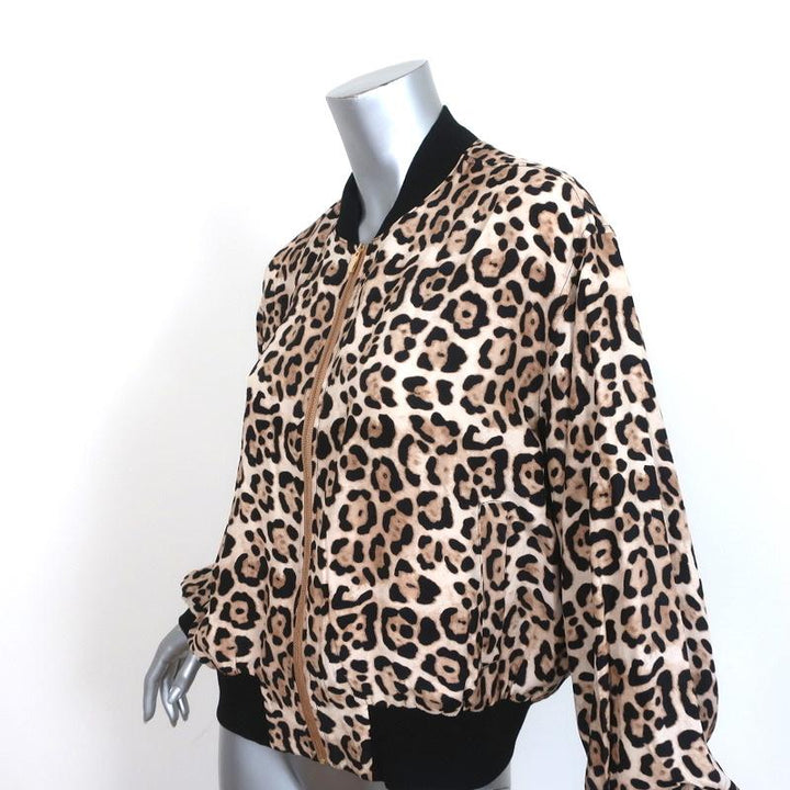 ATM Anthony Thomas Melillo Bomber Jacket Leopard Print Silk Size Large - Celebrity Owned