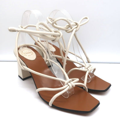 ATP Atelier Ankle Wrap Sandals Andria Cream Leather Size 41 Open Toe Heels - Celebrity Owned