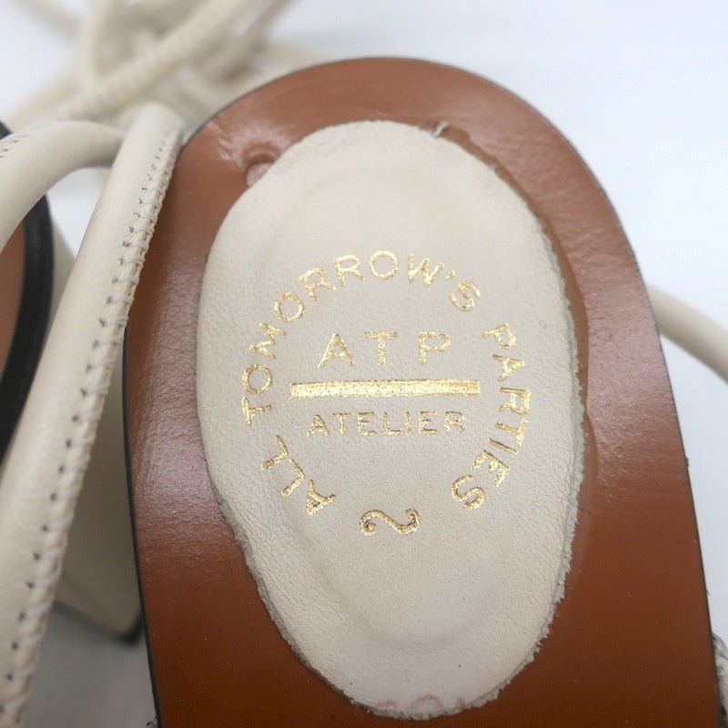 ATP Atelier Ankle Wrap Sandals Andria Cream Leather Size 41 Open Toe Heels - Celebrity Owned
