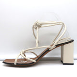 ATP Atelier Ankle Wrap Sandals Andria Cream Leather Size 41 Open Toe Heels - Celebrity Owned