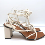 ATP Atelier Ankle Wrap Sandals Andria Cream Leather Size 41 Open Toe Heels - Celebrity Owned