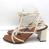 ATP Atelier Ankle Wrap Sandals Andria Cream Leather Size 41 Open Toe Heels - Celebrity Owned