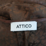 Attico Wrap Dress Brown Animal Print Silk Jacquard Size 40 Puff Sleeve Midi - Celebrity Owned