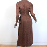 Attico Wrap Dress Brown Animal Print Silk Jacquard Size 40 Puff Sleeve Midi - Celebrity Owned