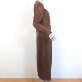 Attico Wrap Dress Brown Animal Print Silk Jacquard Size 40 Puff Sleeve Midi - Celebrity Owned