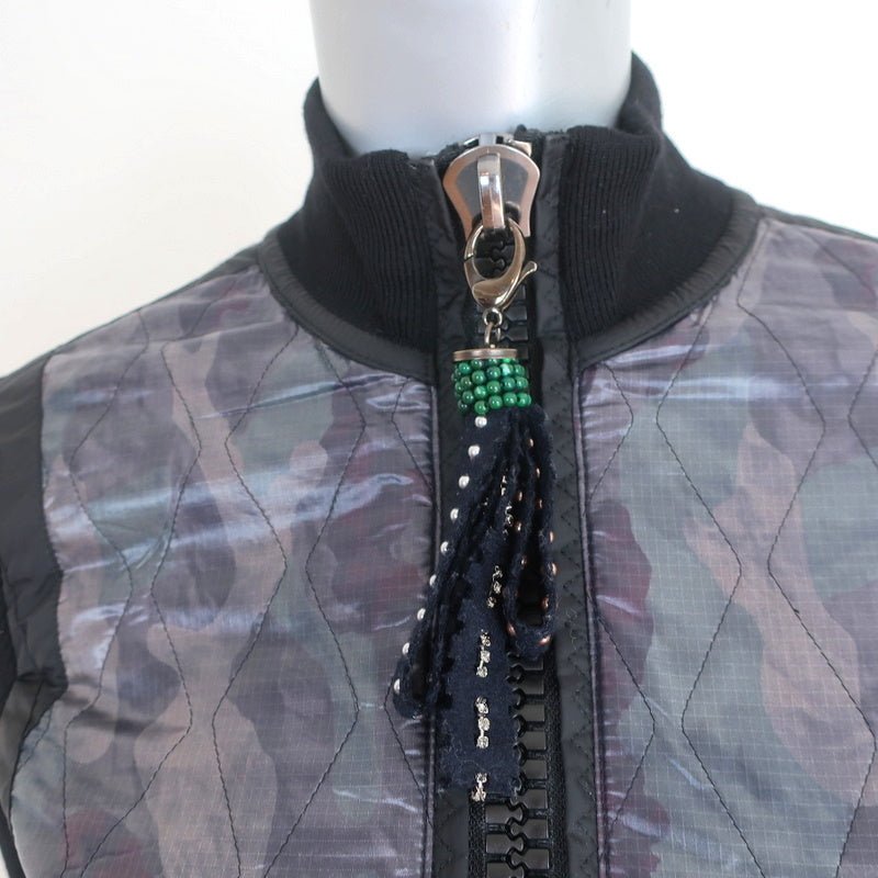 Authier Jacket Black Wool Knit &amp; Quilted Camouflage Size 42 - Celebrity Owned