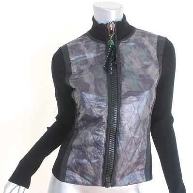Authier Jacket Black Wool Knit & Quilted Camouflage Size 42 - Celebrity Owned