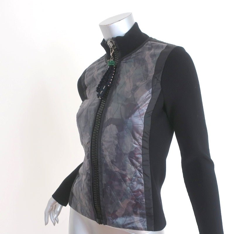 Authier Jacket Black Wool Knit &amp; Quilted Camouflage Size 42 - Celebrity Owned