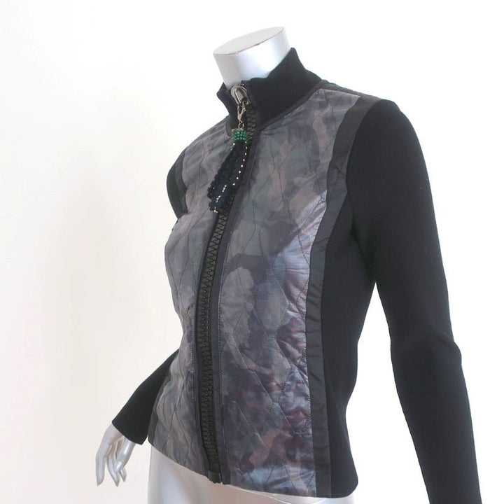 Authier Jacket Black Wool Knit &amp; Quilted Camouflage Size 42 - Celebrity Owned