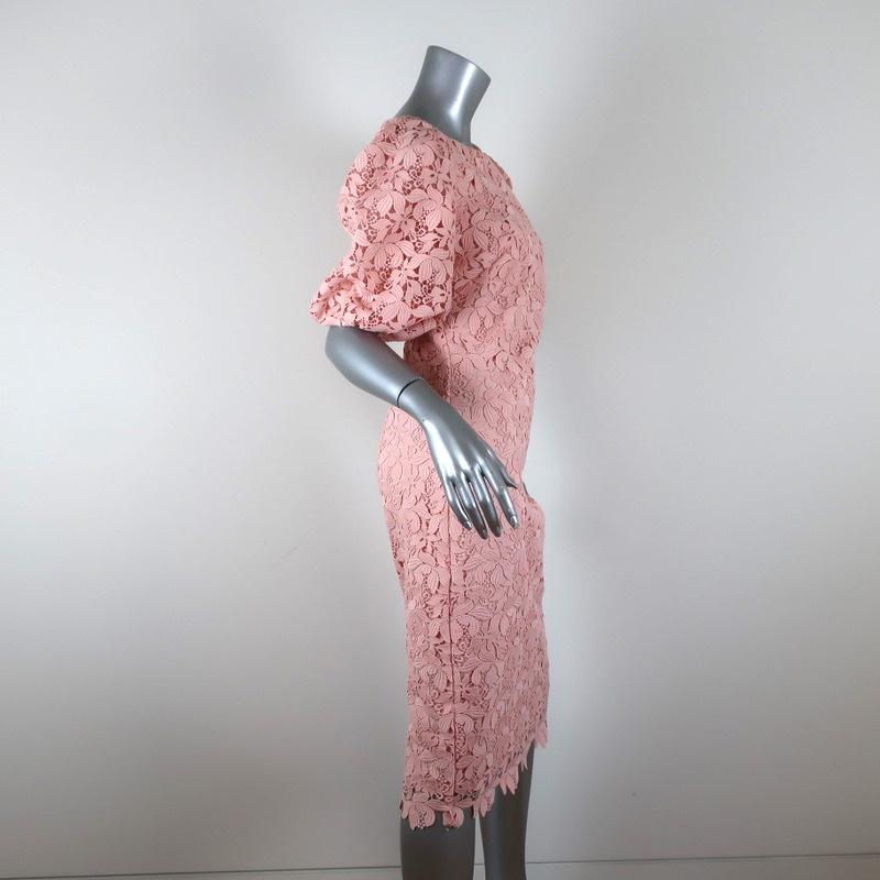 Badgley Mischka Dress Blush Guipure Lace Size 4 Puff Sleeve Sheath NEW - Celebrity Owned