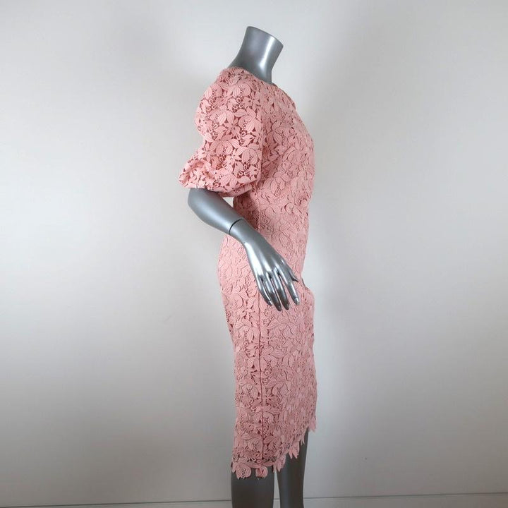 Badgley Mischka Dress Blush Guipure Lace Size 4 Puff Sleeve Sheath NEW - Celebrity Owned