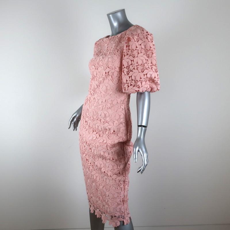Badgley Mischka Dress Blush Guipure Lace Size 4 Puff Sleeve Sheath NEW - Celebrity Owned