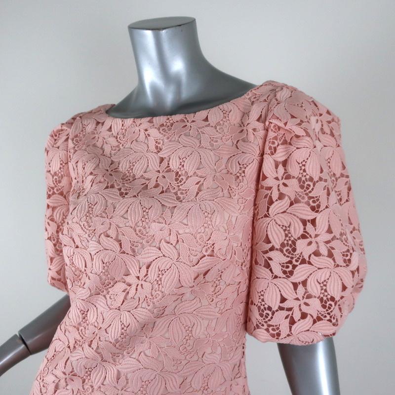 Badgley Mischka Dress Blush Guipure Lace Size 4 Puff Sleeve Sheath NEW - Celebrity Owned