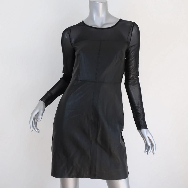 Bailey 44 Dress Black Faux Leather & Mesh Size Small Long Sleeve Mini Bailey 44 Dress Black Faux Leather & Mesh Size Small Long Sleeve Mini