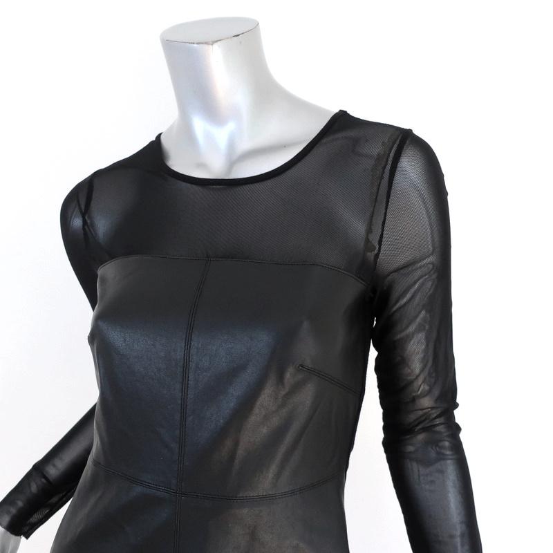 Bailey 44 Dress Black Faux Leather &amp; Mesh Size Small Long Sleeve Mini - Celebrity Owned