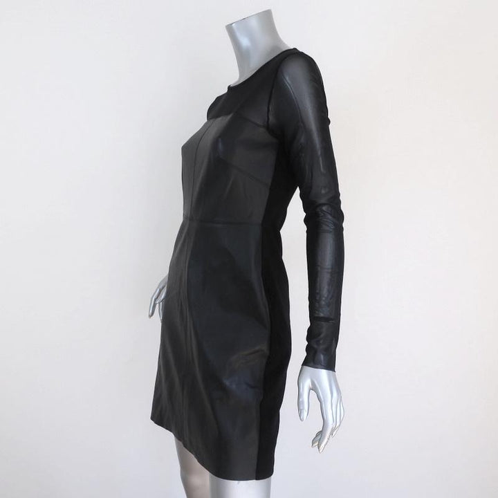 Bailey 44 Dress Black Faux Leather &amp; Mesh Size Small Long Sleeve Mini - Celebrity Owned