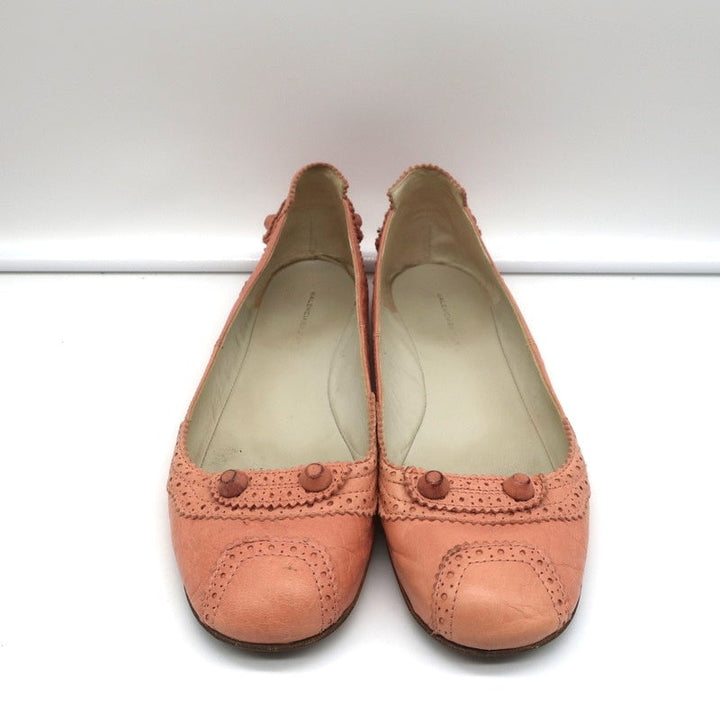 Balenciaga Arena Brogue-Trim Ballet Flats Vieux Rose Pink Leather Size 39 - Celebrity Owned