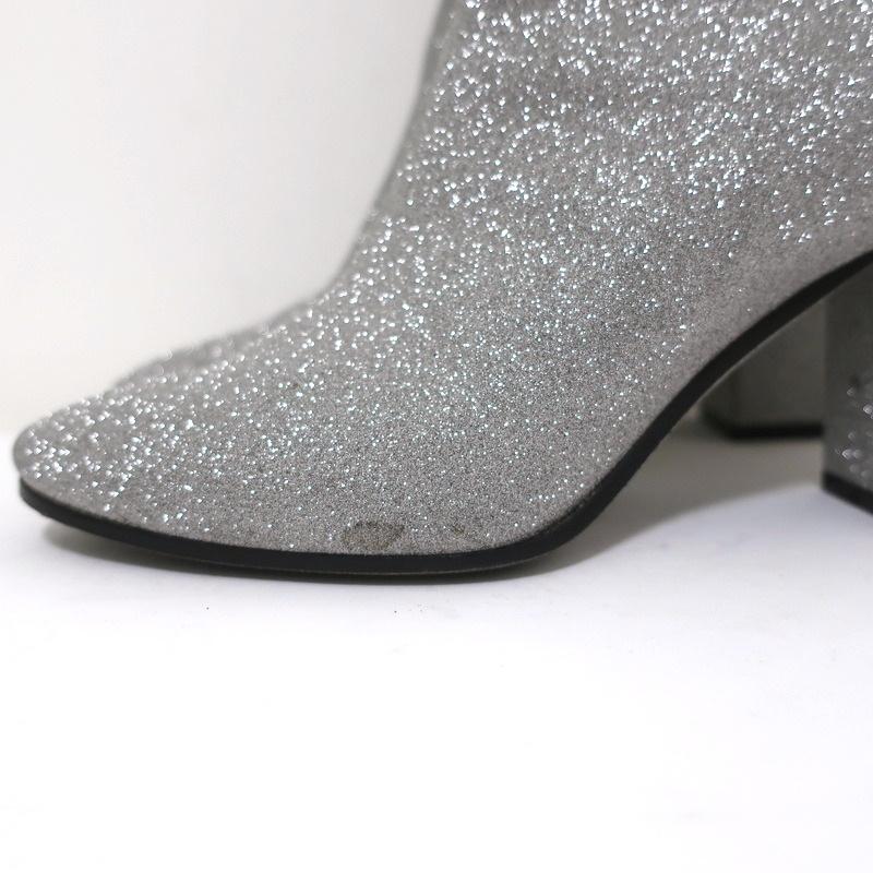Balenciaga Glitter Ankle Boots Silver Size 37.5 High Heel Booties - Celebrity Owned