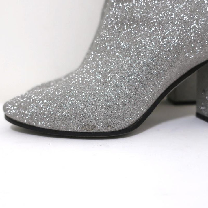 Balenciaga Glitter Ankle Boots Silver Size 37.5 High Heel Booties - Celebrity Owned