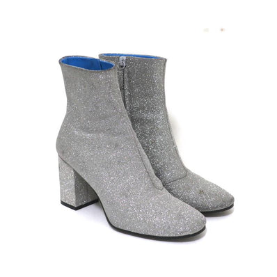 Balenciaga Glitter Ankle Boots Silver Size 37.5 High Heel Booties - Celebrity Owned