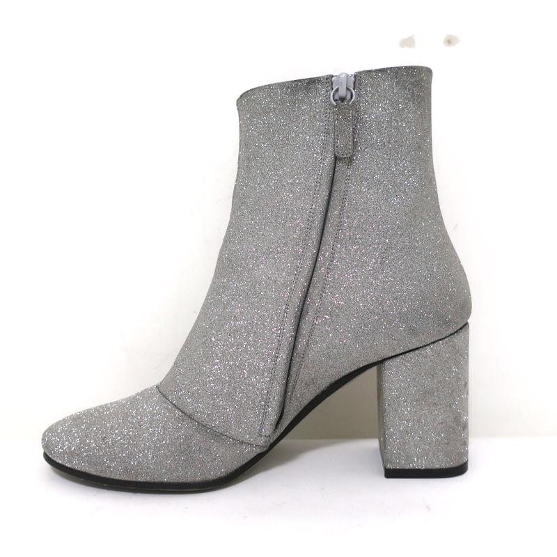 Balenciaga Glitter Ankle Boots Silver Size 37.5 High Heel Booties - Celebrity Owned