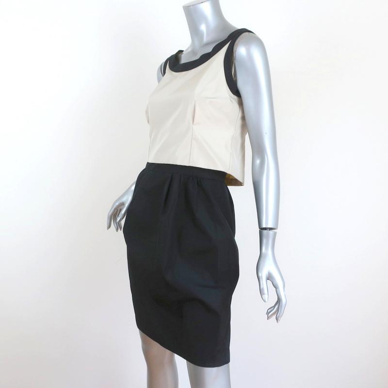 Balenciaga Mini Dress Beige/Black Layered Taffeta Size 38 Sleeveless Button-Back - Celebrity Owned