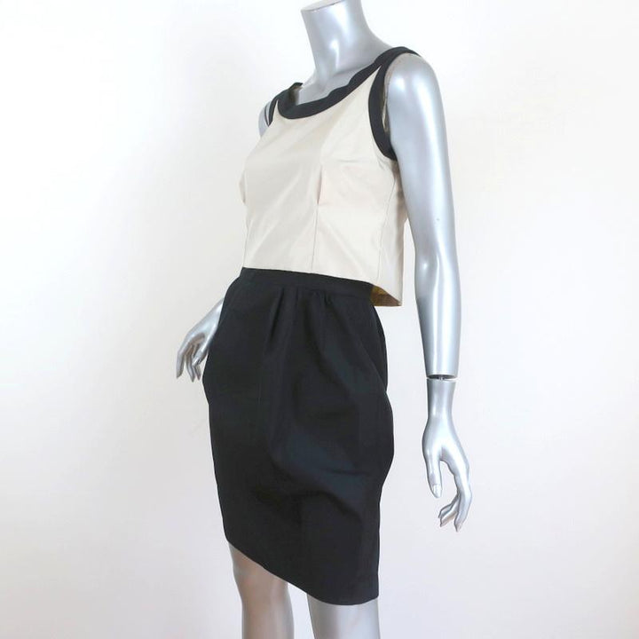 Balenciaga Mini Dress Beige/Black Layered Taffeta Size 38 Sleeveless Button-Back - Celebrity Owned