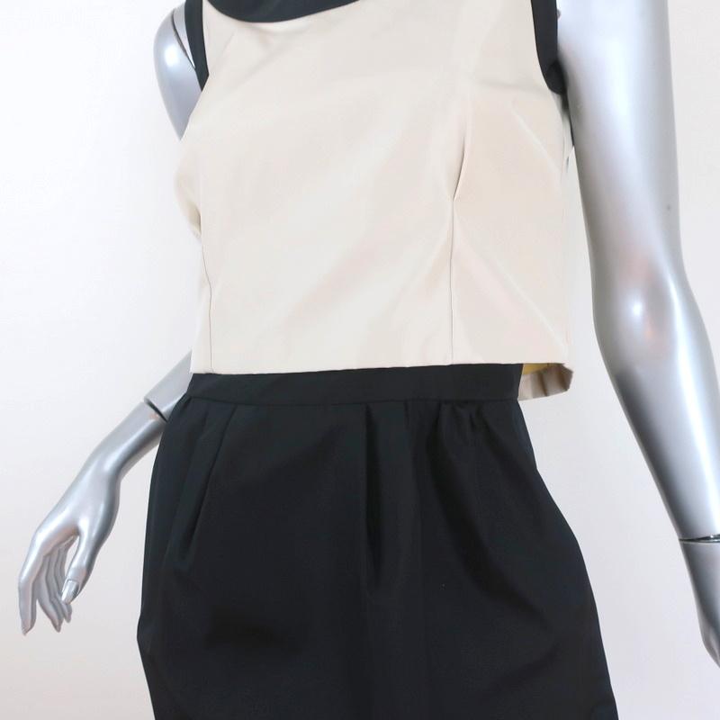 Balenciaga Mini Dress Beige/Black Layered Taffeta Size 38 Sleeveless Button-Back - Celebrity Owned