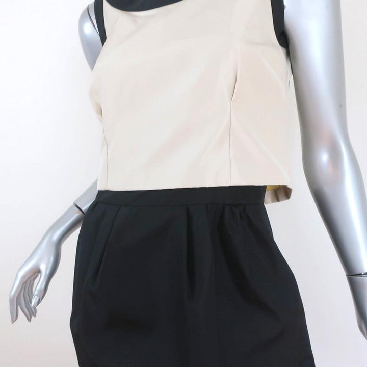 Balenciaga Mini Dress Beige/Black Layered Taffeta Size 38 Sleeveless Button-Back - Celebrity Owned