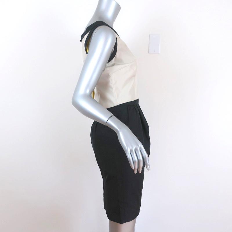 Balenciaga Mini Dress Beige/Black Layered Taffeta Size 38 Sleeveless Button-Back - Celebrity Owned