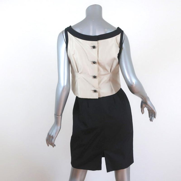 Balenciaga Mini Dress Beige/Black Layered Taffeta Size 38 Sleeveless Button-Back - Celebrity Owned