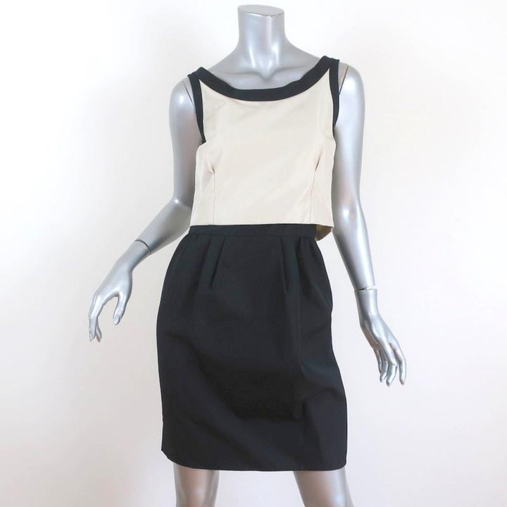 Balenciaga Mini Dress Beige/Black Layered Taffeta Size 38 Sleeveless Button-Back - Celebrity Owned