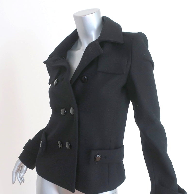 Balenciaga Peacoat Black Wool Felt Size 40 Double Breasted Jacket - Celebrity Owned