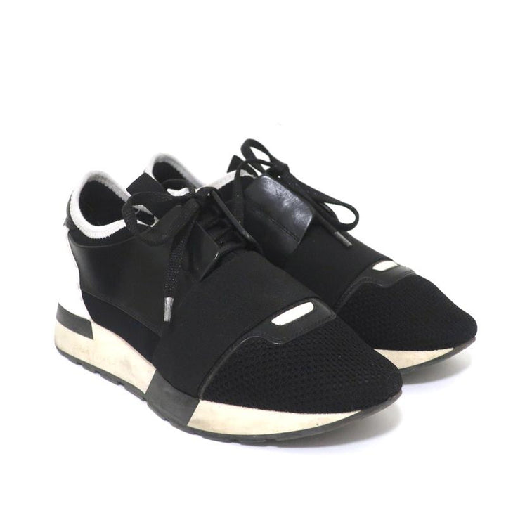Balenciaga Race Runner Sneakers Black Leather &amp; Mesh Size 36 - Celebrity Owned