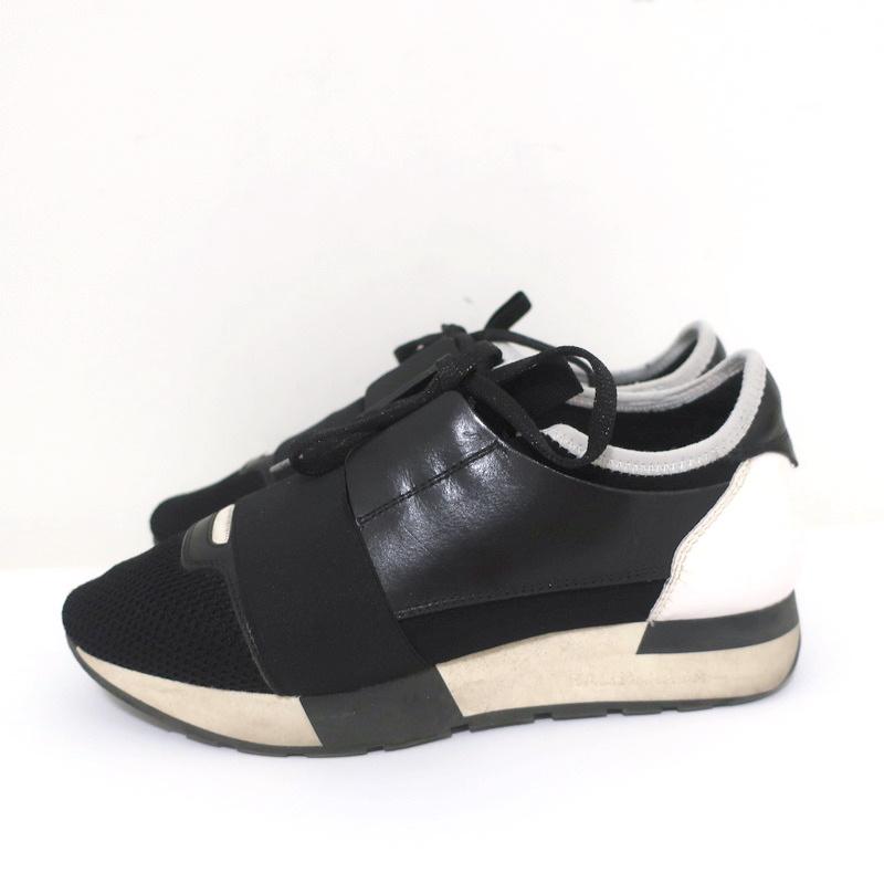 Balenciaga Race Runner Sneakers Black Leather &amp; Mesh Size 36 - Celebrity Owned