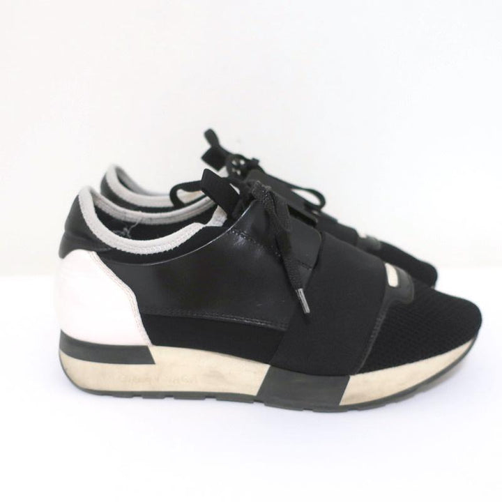 Balenciaga Race Runner Sneakers Black Leather &amp; Mesh Size 36 - Celebrity Owned