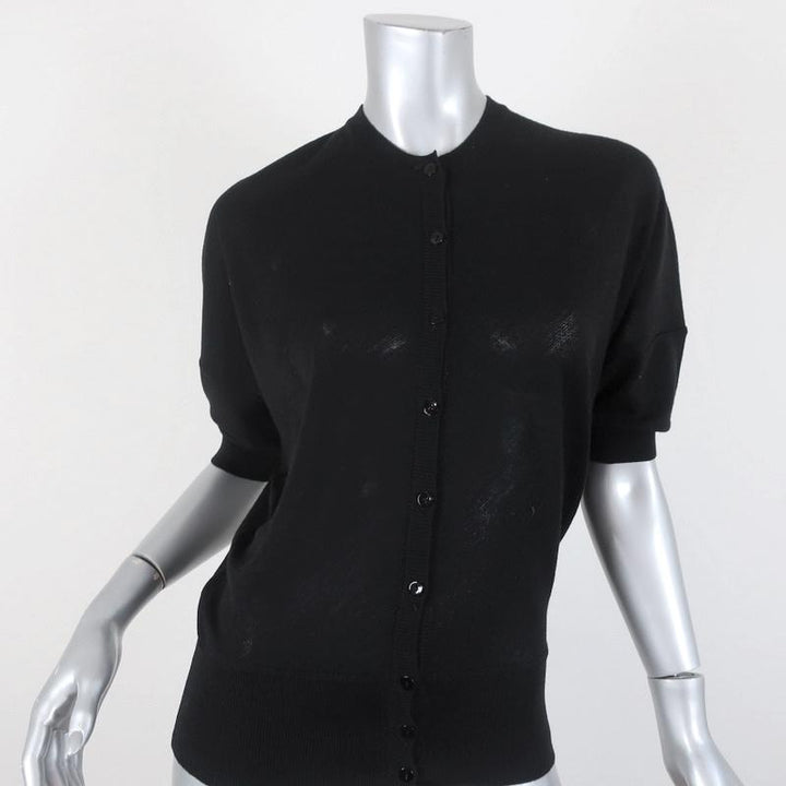 Balenciaga Short Sleeve Cardigan Black Anchor-Embroidered Wool Sweater Size 38 - Celebrity Owned