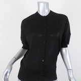 Balenciaga Short Sleeve Cardigan Black Anchor-Embroidered Wool Sweater Size 38 - Celebrity Owned