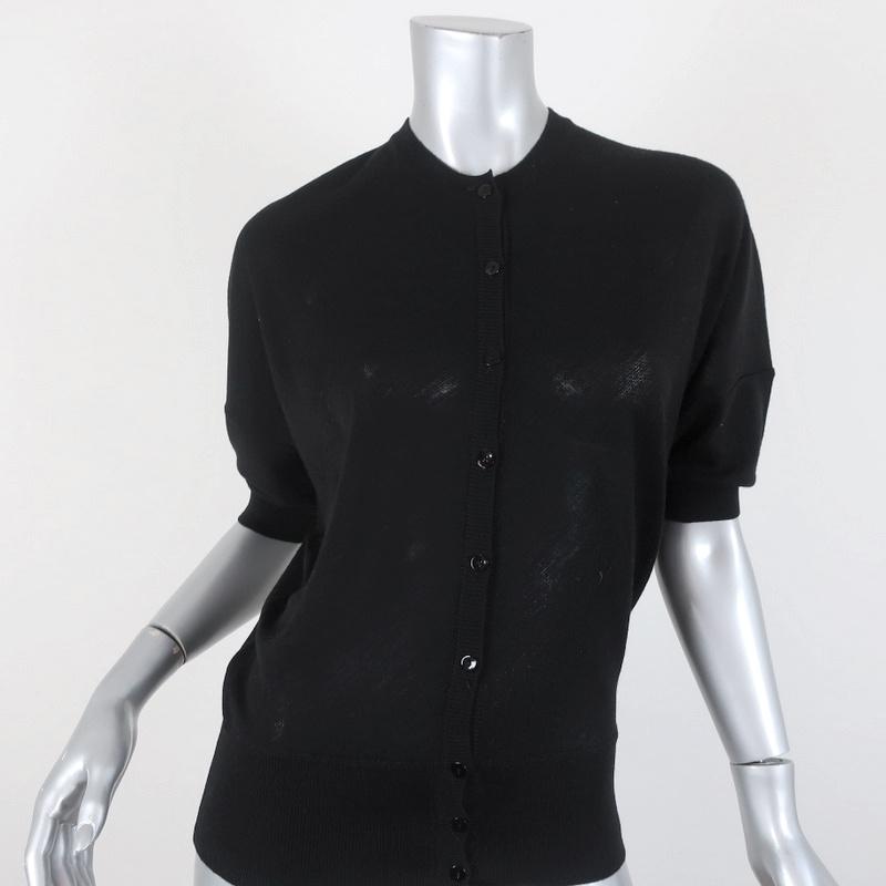 Balenciaga Short Sleeve Cardigan Black Anchor-Embroidered Wool Sweater Size 38 - Celebrity Owned