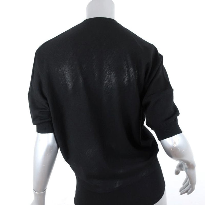 Balenciaga Short Sleeve Cardigan Black Anchor-Embroidered Wool Sweater Size 38 - Celebrity Owned