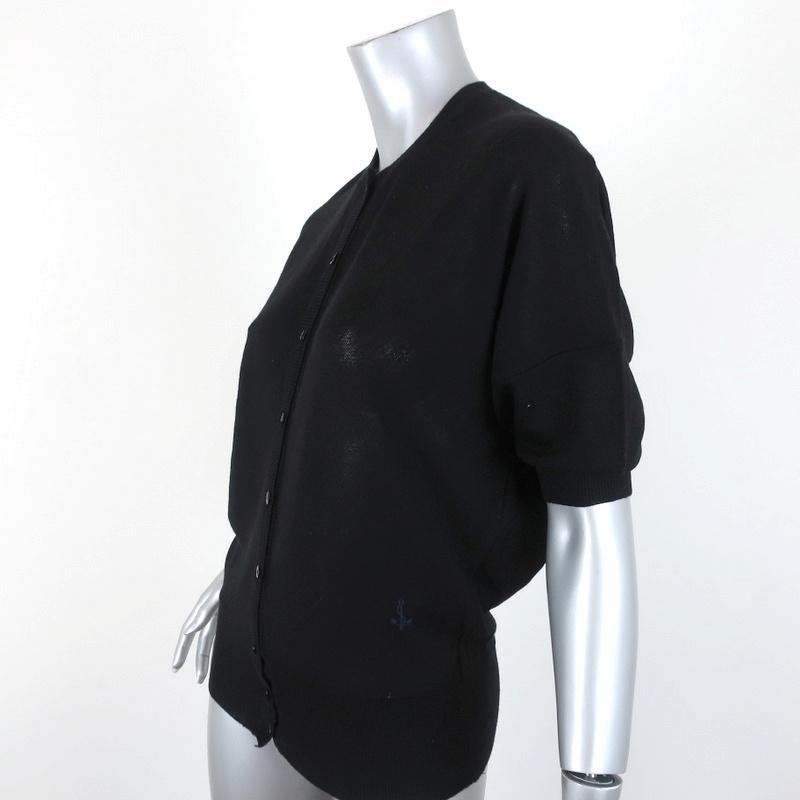 Balenciaga Short Sleeve Cardigan Black Anchor-Embroidered Wool Sweater Size 38 - Celebrity Owned