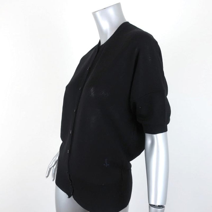 Balenciaga Short Sleeve Cardigan Black Anchor-Embroidered Wool Sweater Size 38 - Celebrity Owned